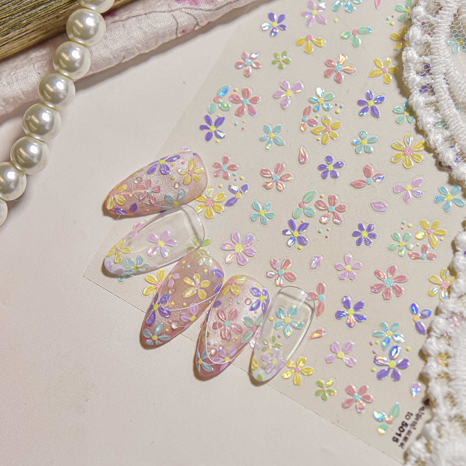 Pastel floral nail art stickers