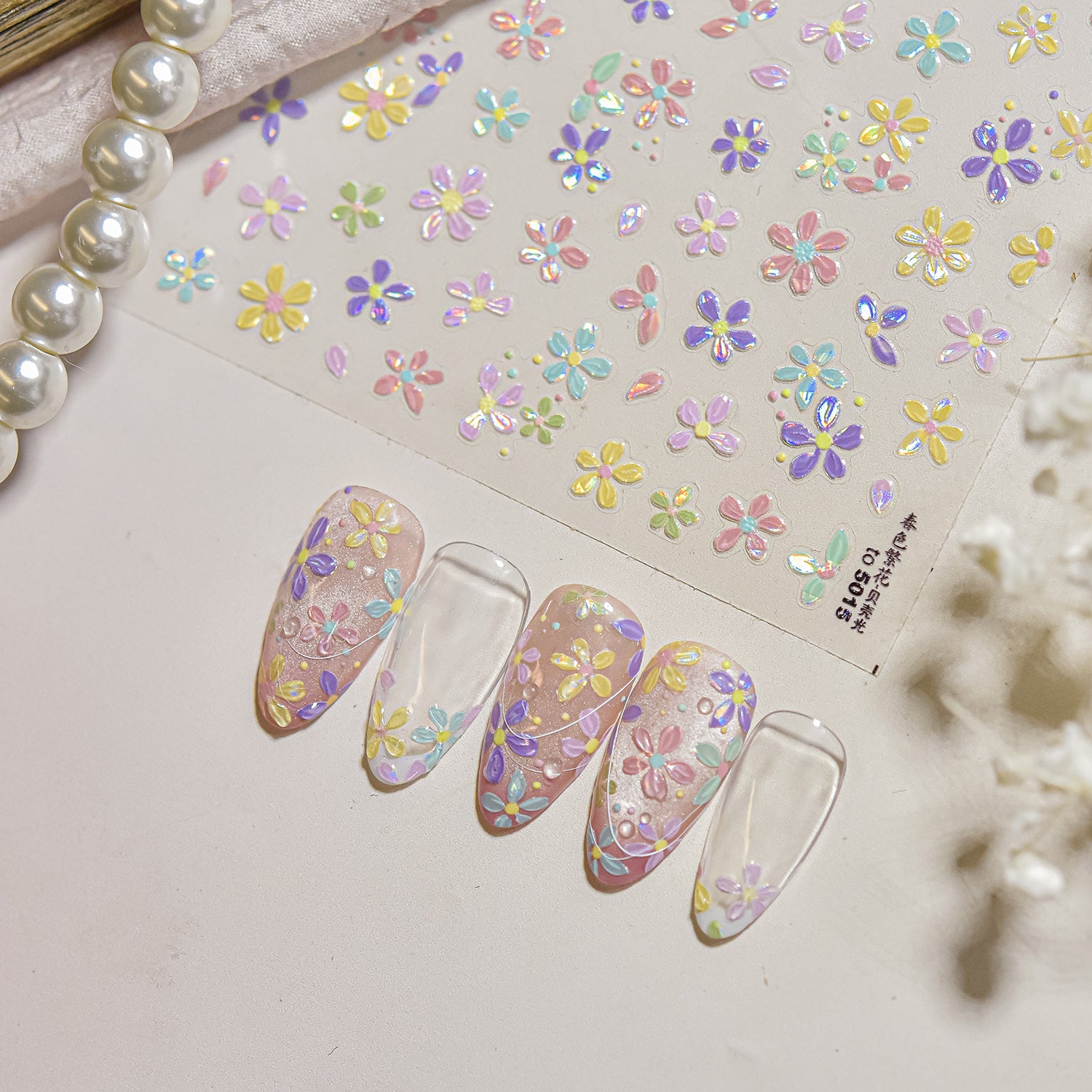 Nail art stickers with floral designs 