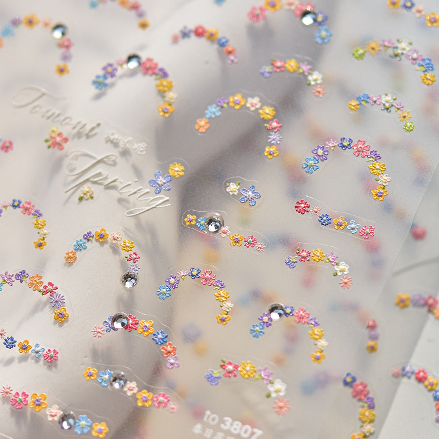 Decorative nail stickers with colorful flowers
