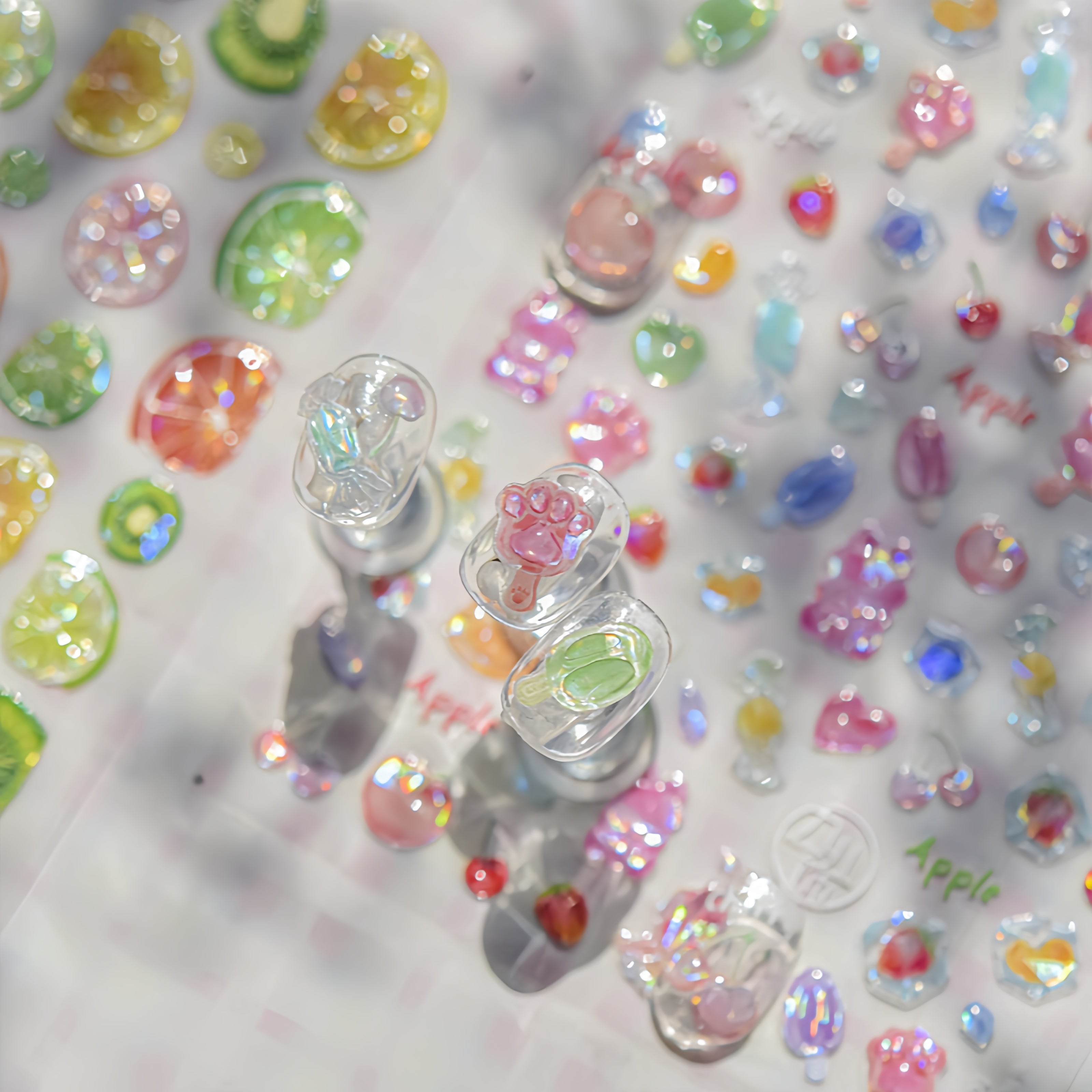 Kawaii nail stickers  with colorful glittery decorations