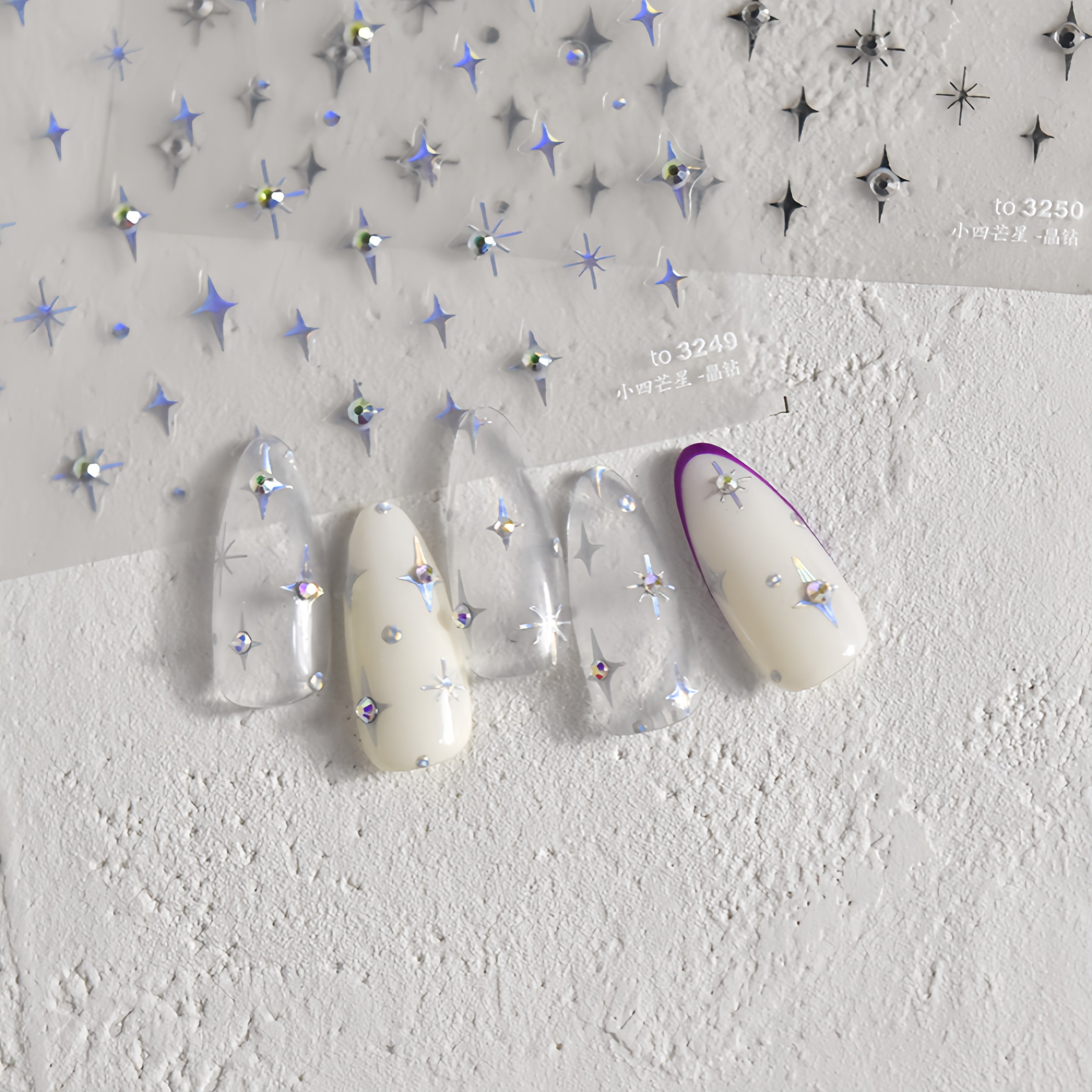 Nail stickers display with mini silver star